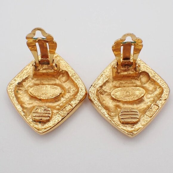 CHANEL CC Logo Diamond Shape Earrings Clip-On Gold GHW France 34KP109 - Picture 7 of 11